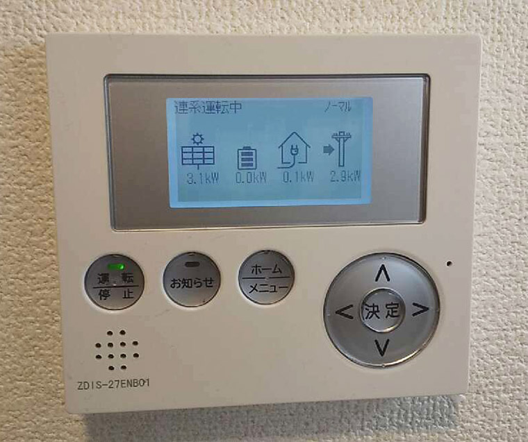 福岡県福岡市 T様邸の表示モニタ_カナディアンソーラー：発電3.1kW=使用0.1kW+売電2.9kW